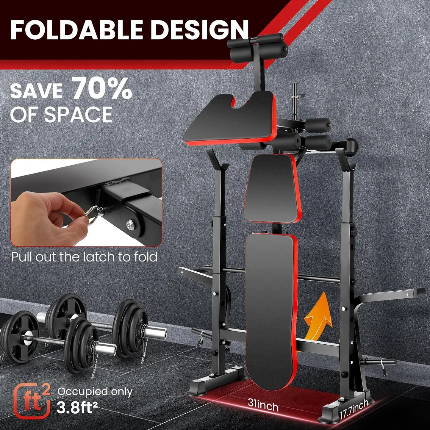 Six In One 660lbs Weight Bench Set With Squat Rack And Incline Bench
