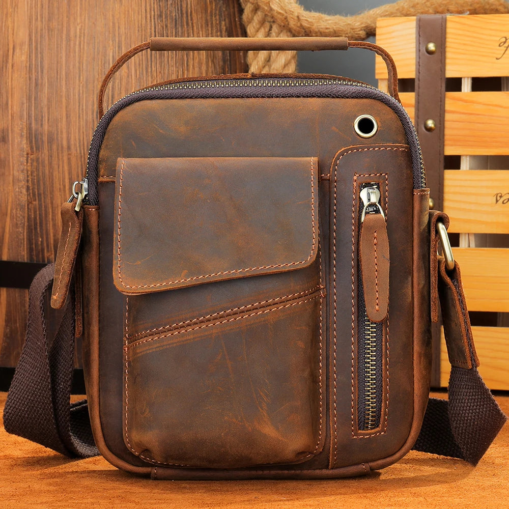 WESTAL Crazy Horse Leather Messenger Bag for Men USB Charging