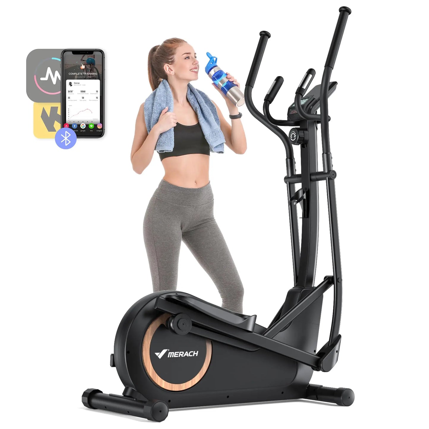 MERACH Elliptical Trainer Hyper Quiet Magnetic Drive 8 Resistance Levels
