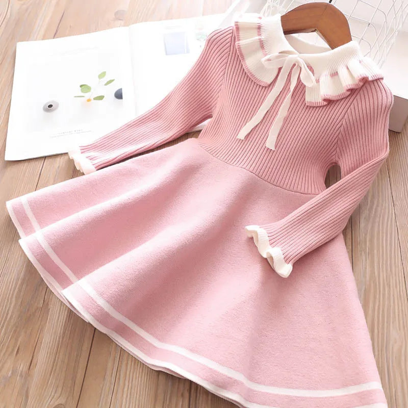 KLFLG Girls Knitted Cotton Polyester Sweater Dress Casual Princess