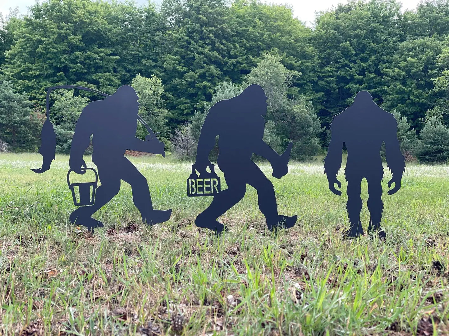Three Piece Metal Sasquatch Garden Stakes Outdoor Decor