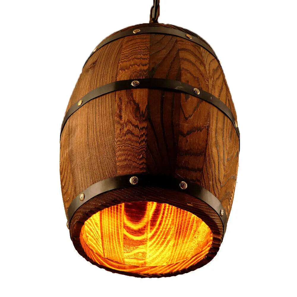 Hanging Vintage Wine Barrel Light Rustic Wooden Ceiling Lamp