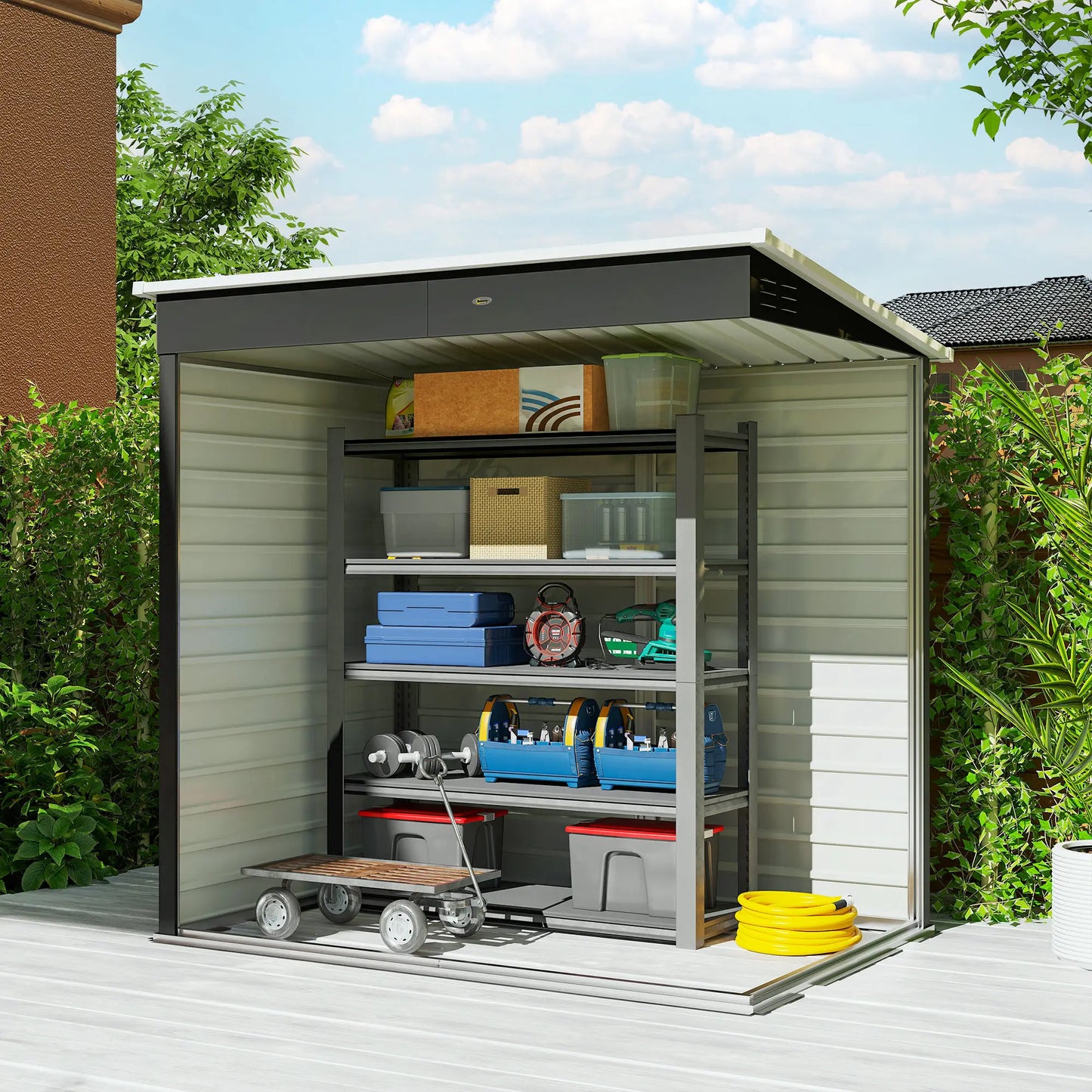 Metal Garden Tool Shed With Lockable Door For Outdoor Storage