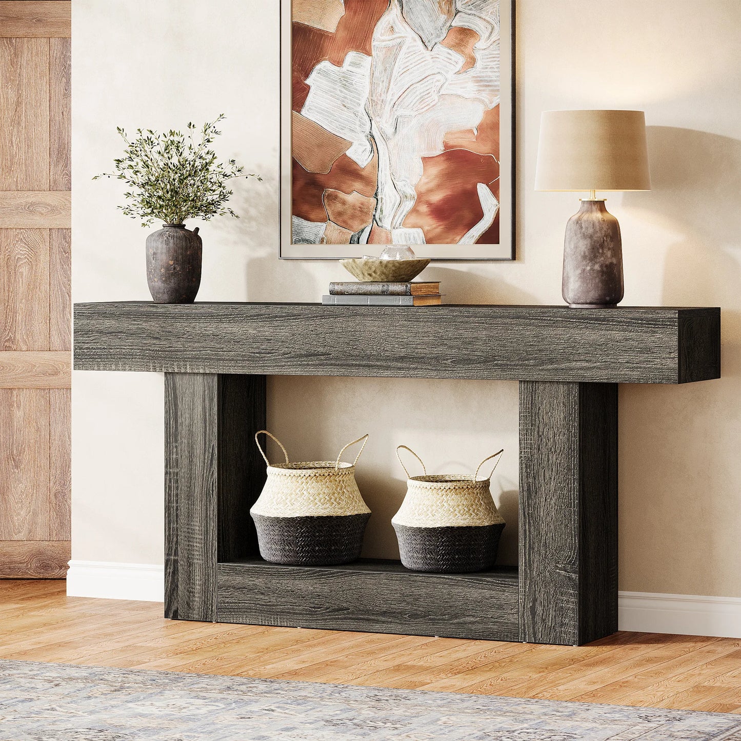 Tribesigns Farmhouse 2-Tier Entryway Console Table With U-Shaped Base