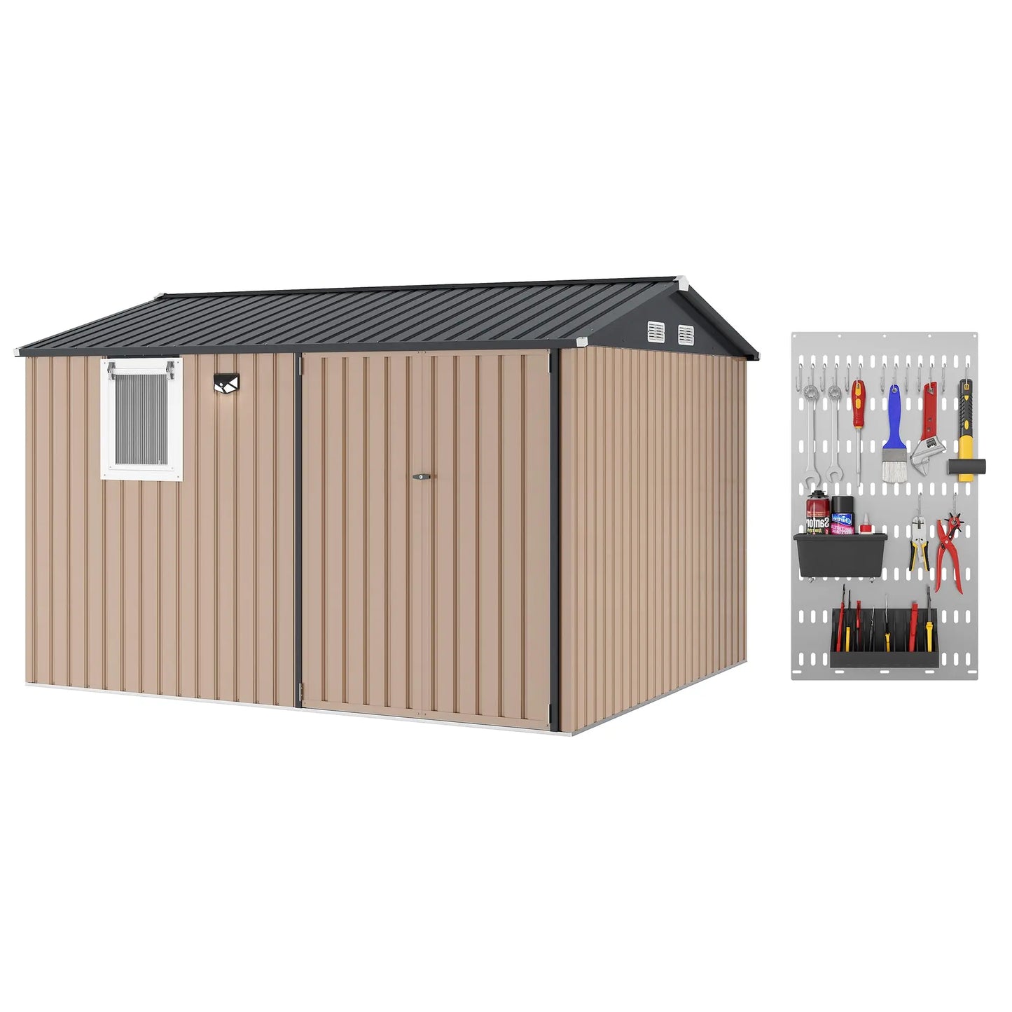 HiMISS Steel Garden Storage Shed With Sloped Roof Lockable Doors