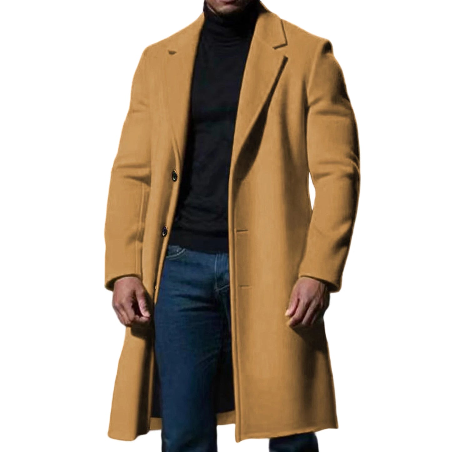 NONECN Mens Classic Wool Blend Pea Coat With Notched Lapel Overcoat