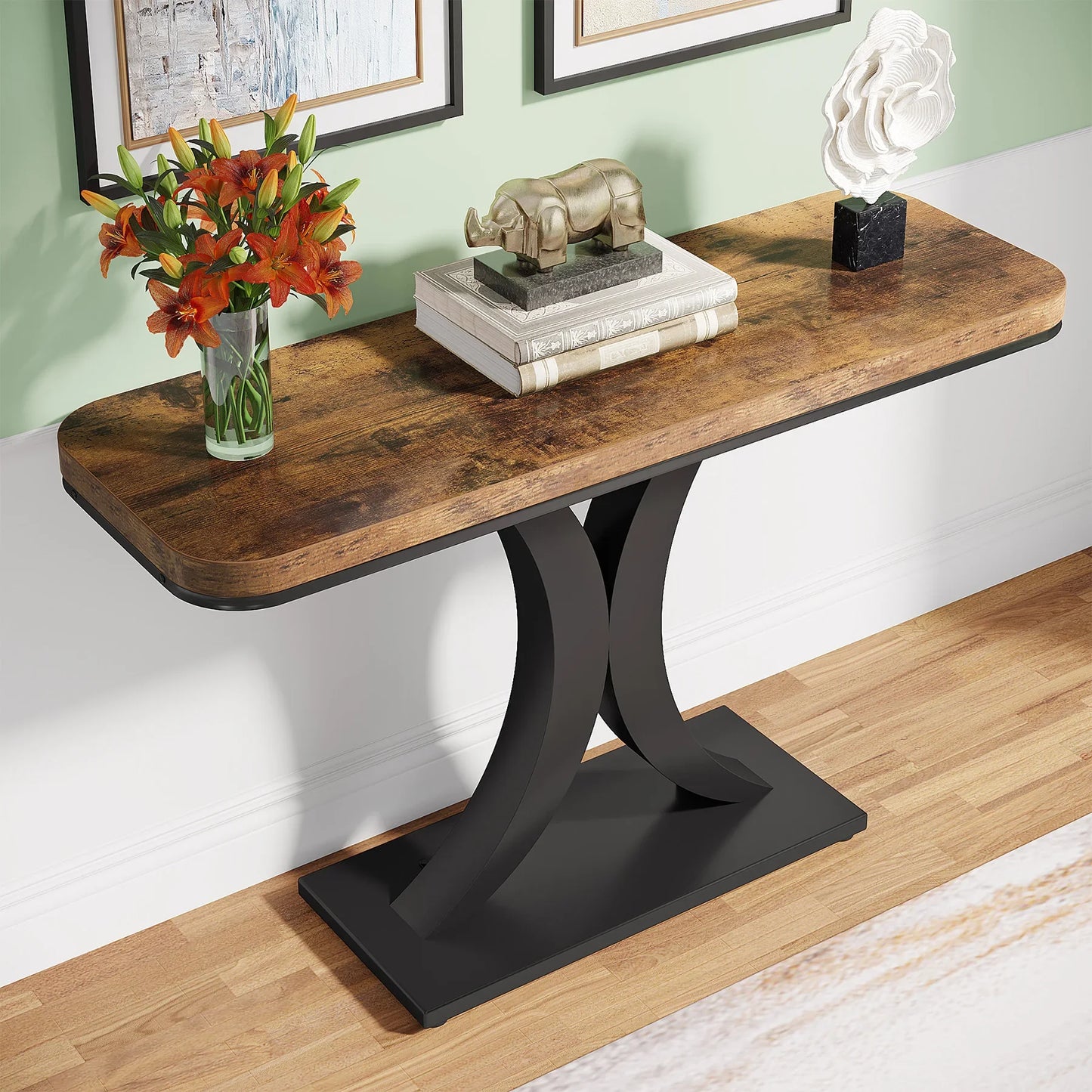 Tribesigns Industrial Rustic Console Table With Geometric Iron Base For Hallway