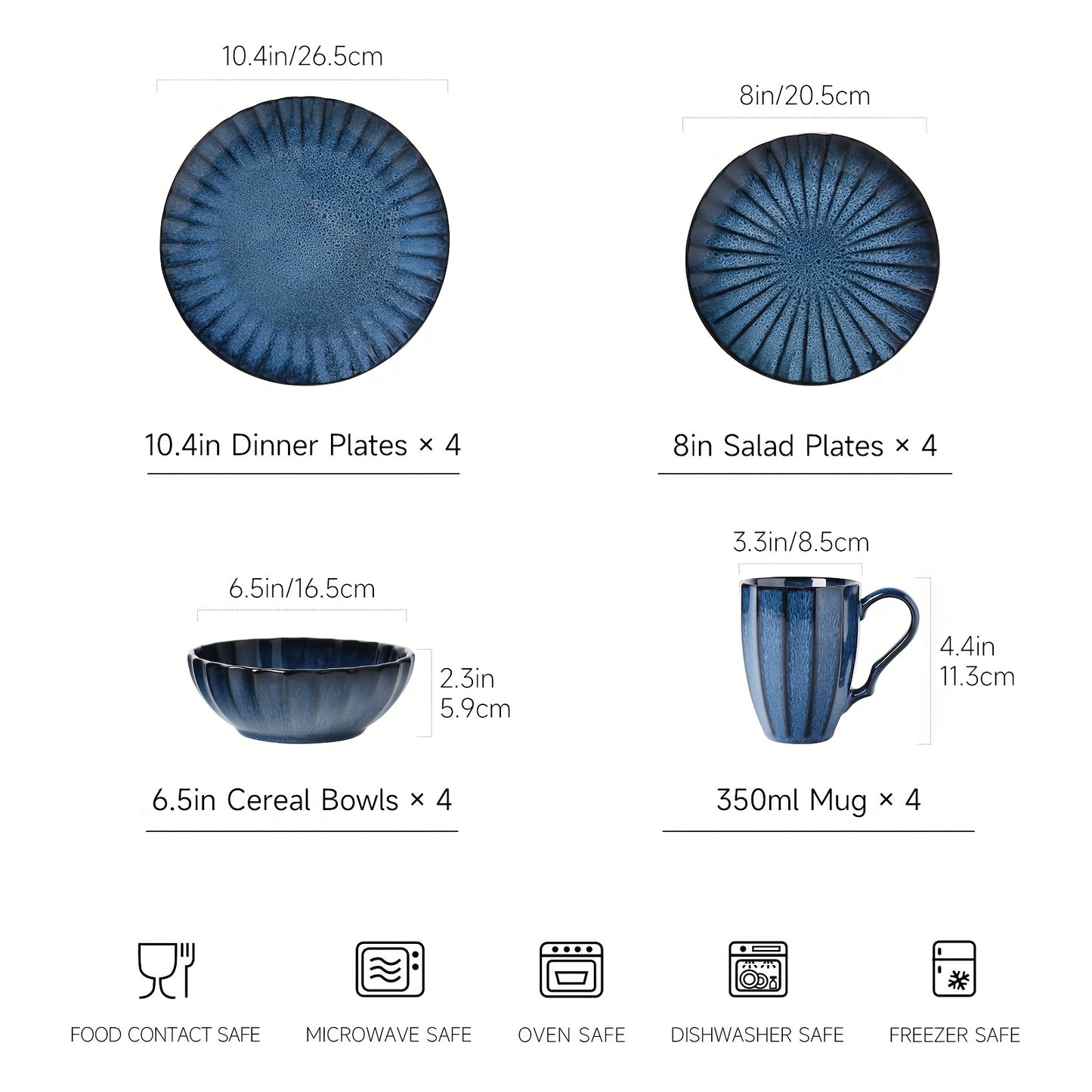 ALOFMO Starry Striped Ceramic Dinnerware Set for 4 People