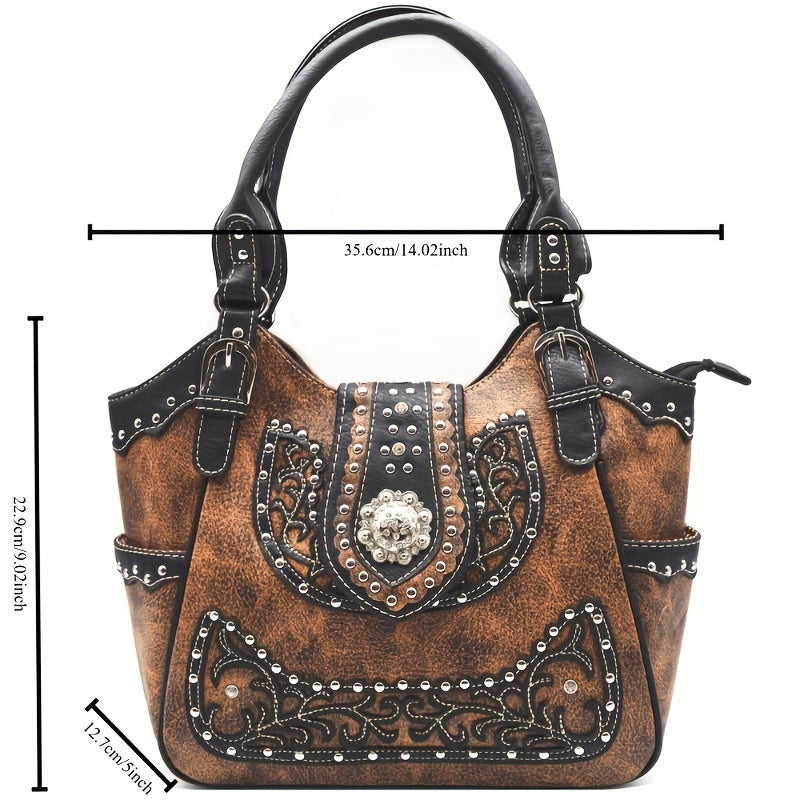 Western Rhinestone Concho Purse and Wallet Set for Cowgirl