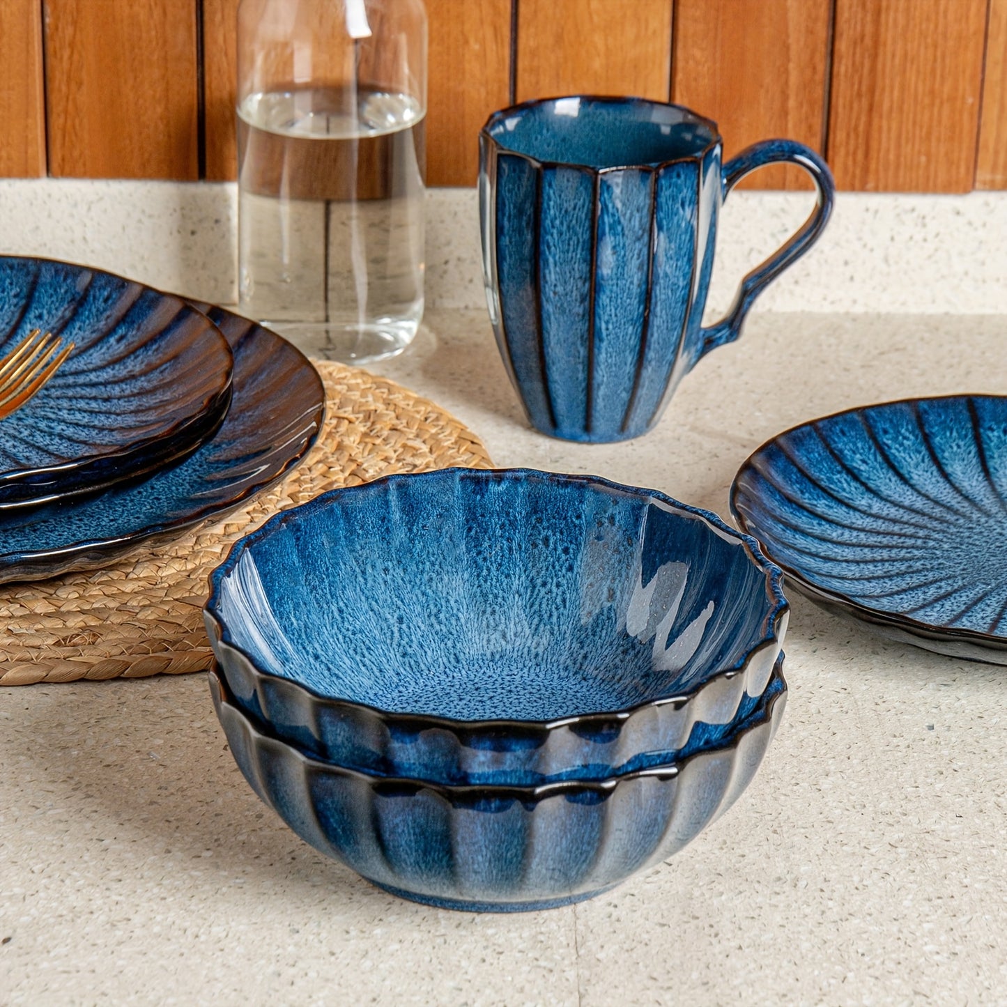 ALOFMO Starry Striped Ceramic Dinnerware Set for 4 People