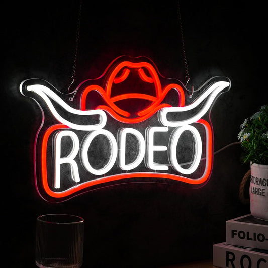 Rodeo LED Neon Sign USB Powered Cowboy Hat Wall Decor