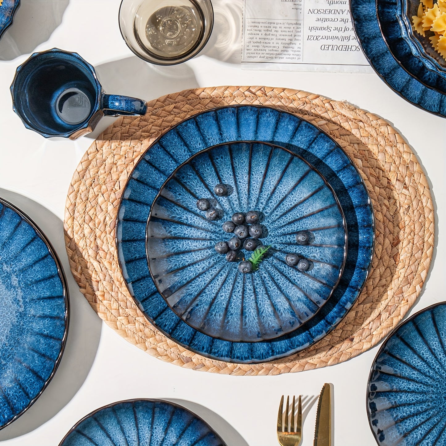 ALOFMO Starry Striped Ceramic Dinnerware Set for 4 People