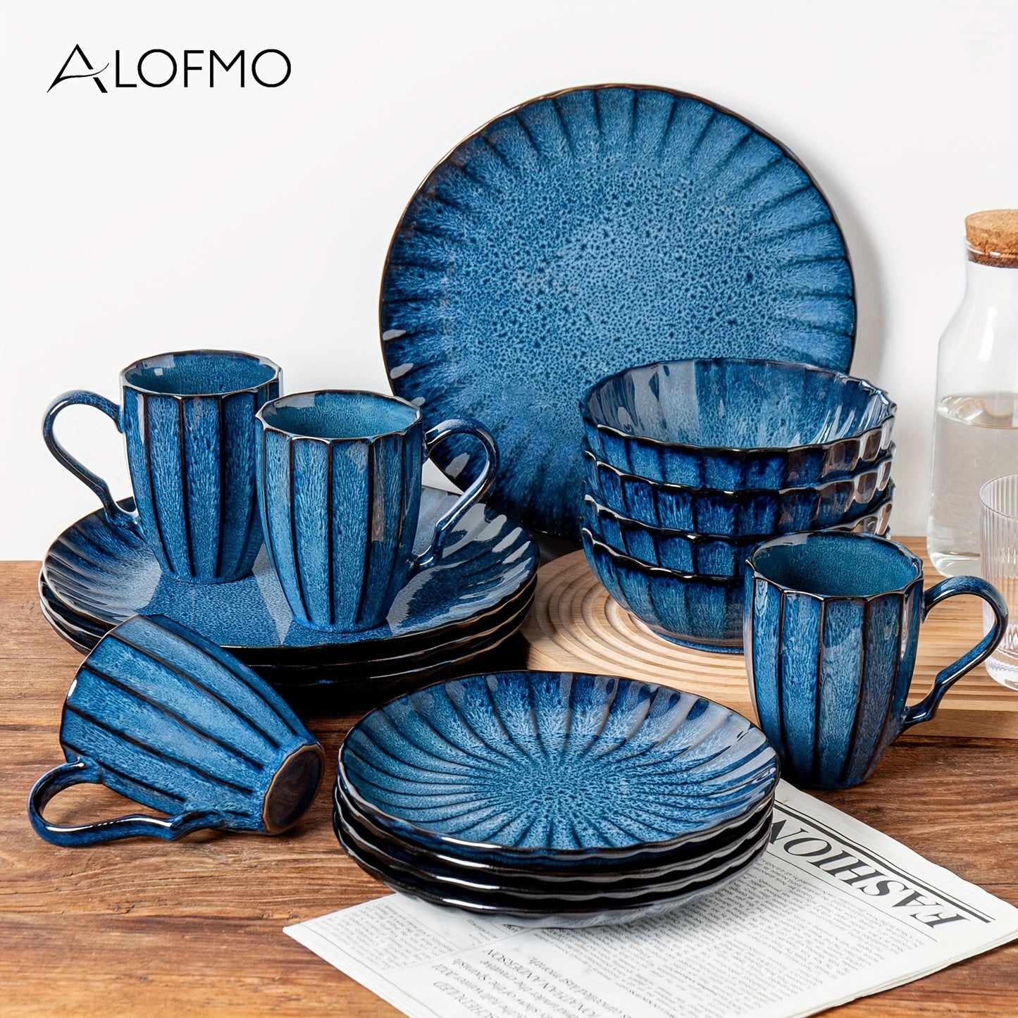 ALOFMO Starry Striped Ceramic Dinnerware Set for 4 People