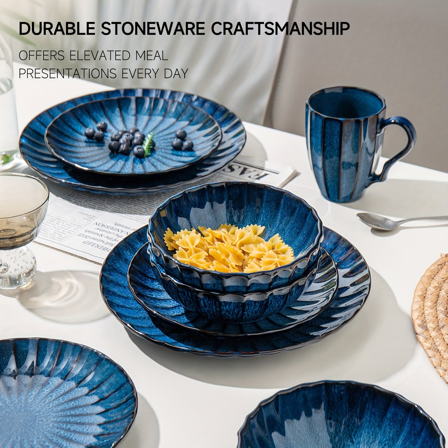 ALOFMO Starry Striped Ceramic Dinnerware Set for 4 People