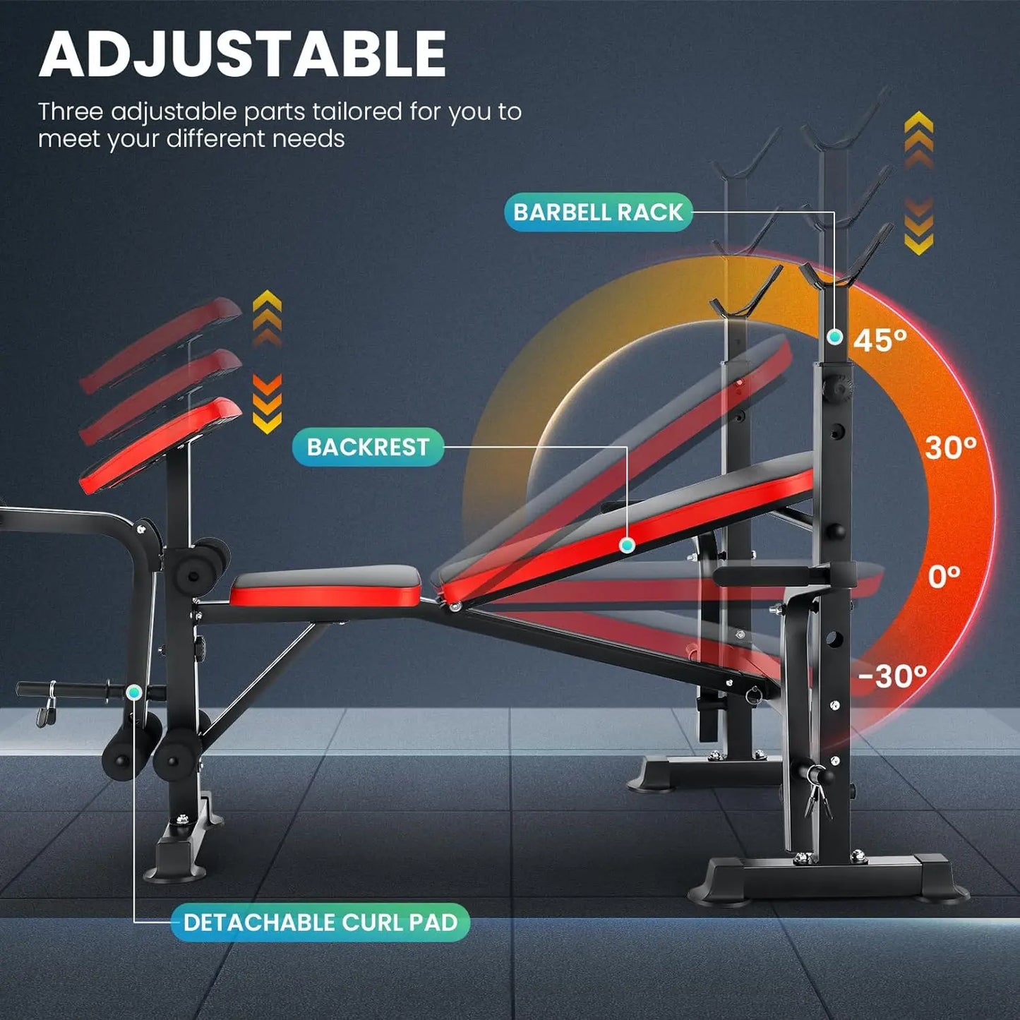 Six In One 660lbs Weight Bench Set With Squat Rack And Incline Bench