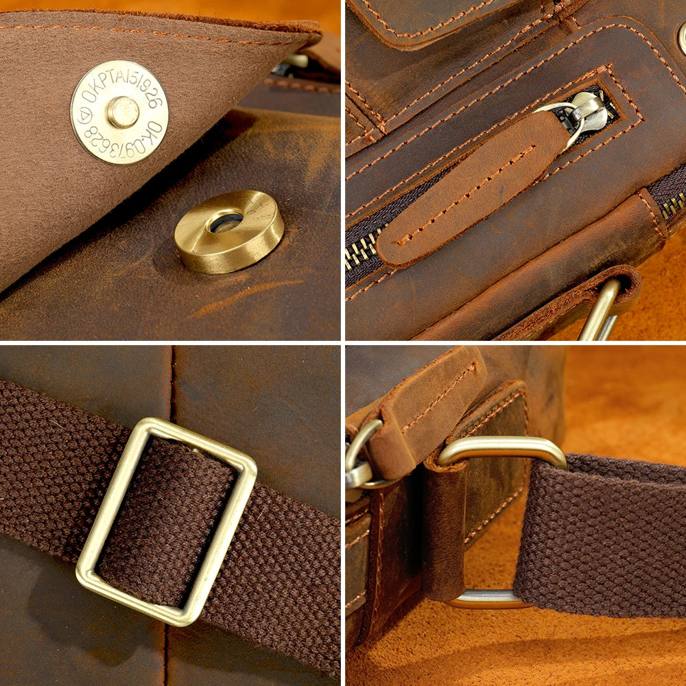 WESTAL Crazy Horse Leather Messenger Bag for Men USB Charging