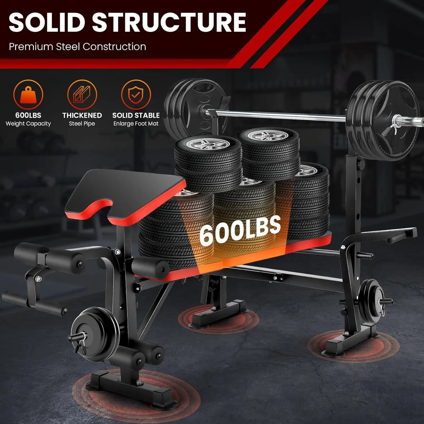 Six In One 660lbs Weight Bench Set With Squat Rack And Incline Bench