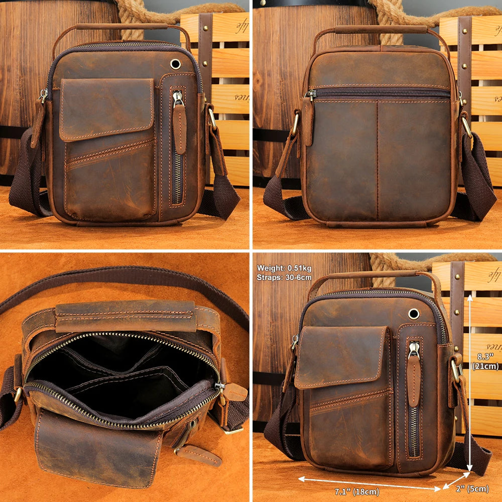 WESTAL Crazy Horse Leather Messenger Bag for Men USB Charging