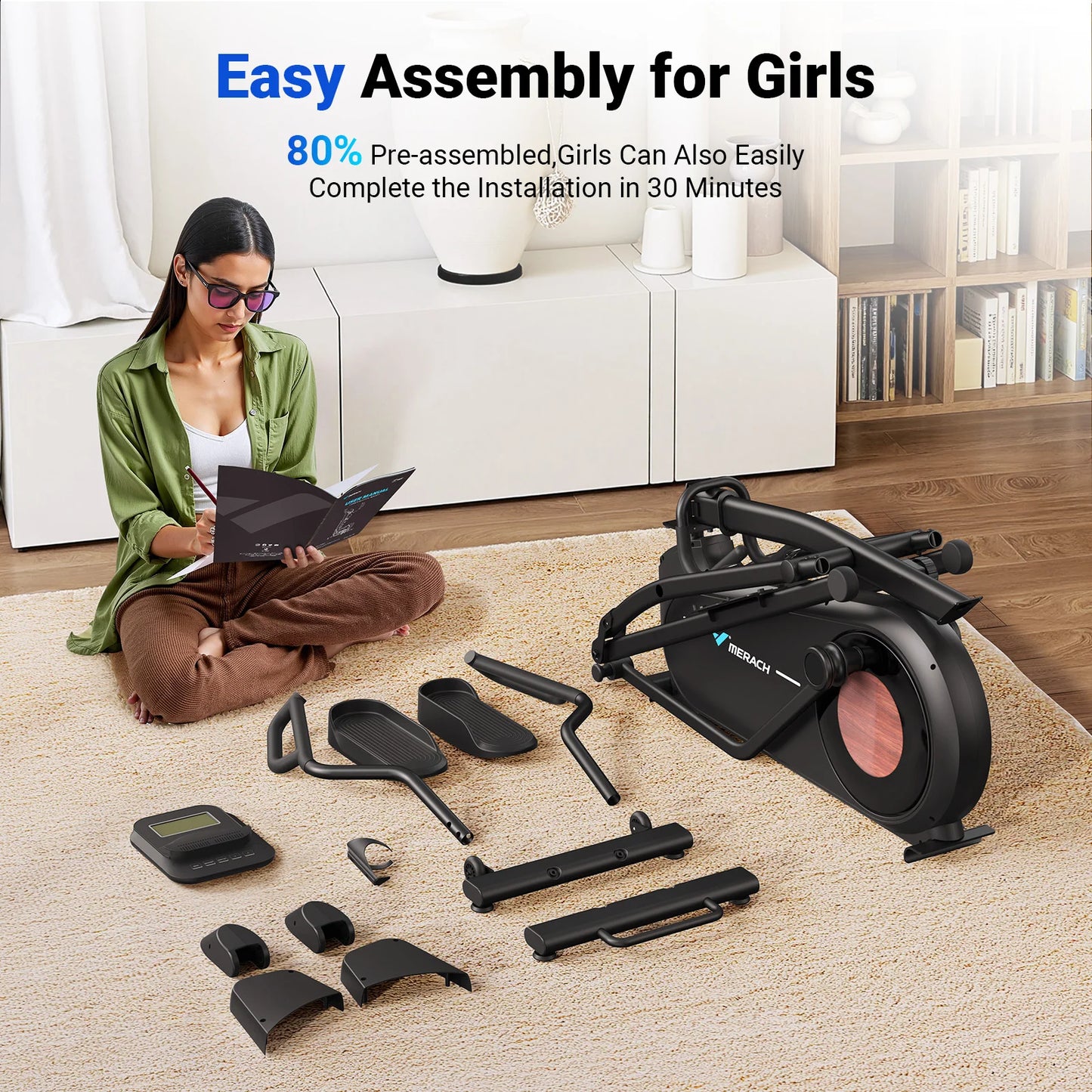 MERACH Elliptical Trainer Hyper Quiet Magnetic Drive 8 Resistance Levels