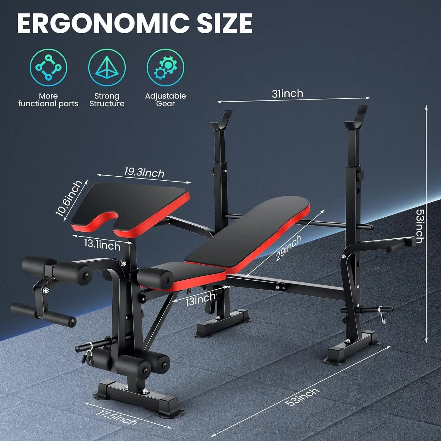 Six In One 660lbs Weight Bench Set With Squat Rack And Incline Bench
