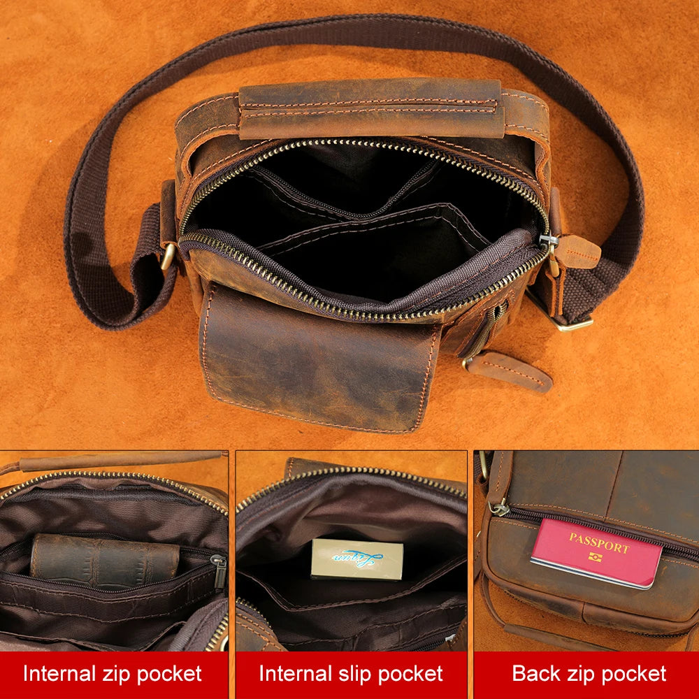 WESTAL Crazy Horse Leather Messenger Bag for Men USB Charging