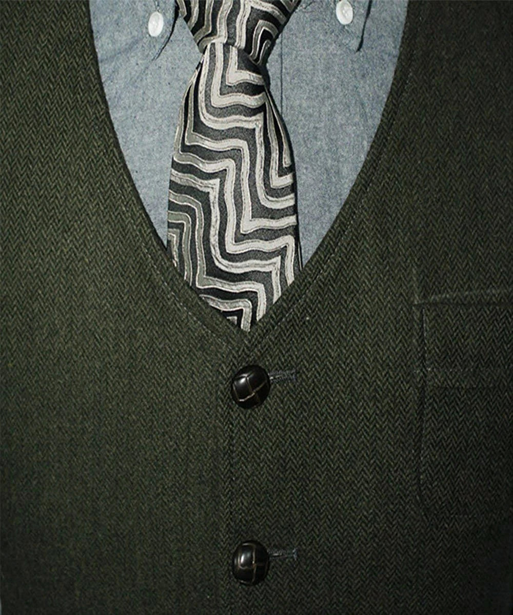 SOLOVEDRESSCN Men's Formal V Neck Wool Herringbone Tweed Waistcoat