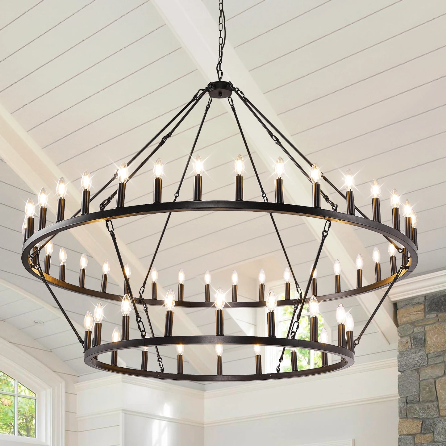 Wagon Wheel Chandeliers Pendant Light Iron Dimmable Two Tier Farmhouse