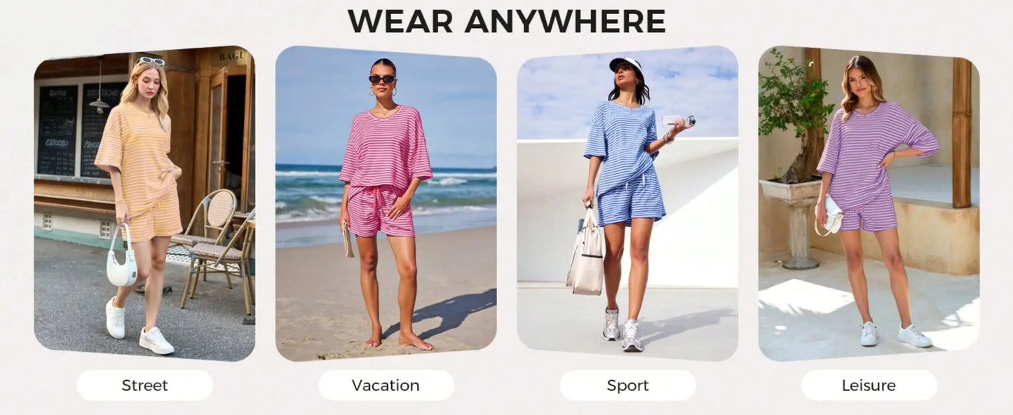 Fisoew Striped Athleisure 2 Piece Lounge Set For Women