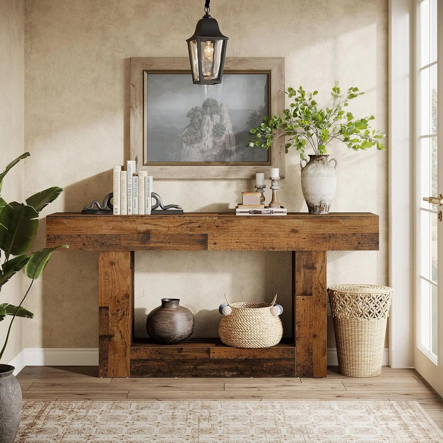 Tribesigns Farmhouse 2-Tier Entryway Console Table With U-Shaped Base