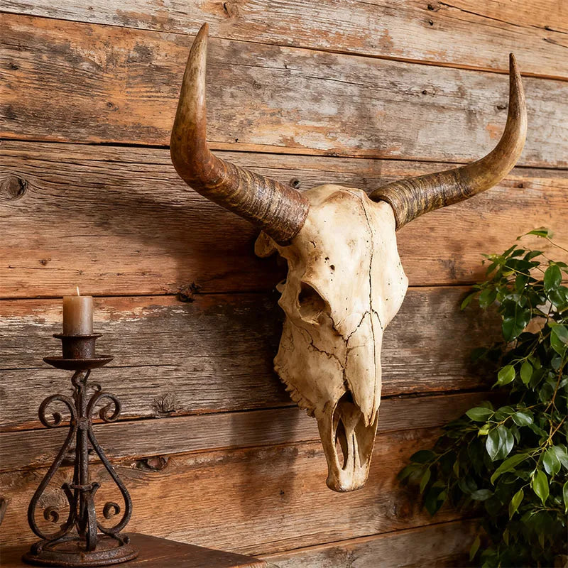 Long Horn Bull Skull Wall Art Resin Western Rustic Decor