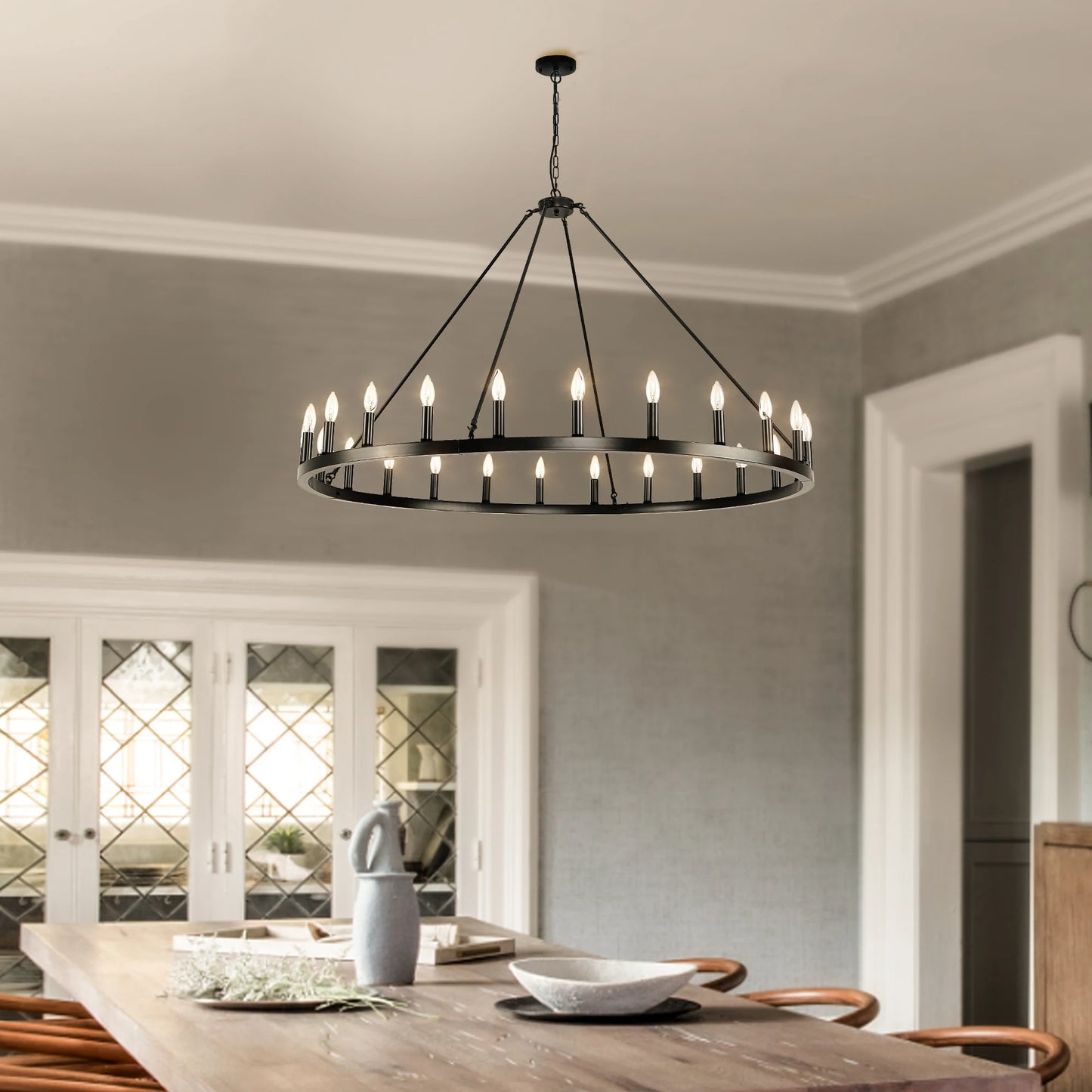 Wagon Wheel Chandelier 24 Lights Modern Rustic Farmhouse Pendant