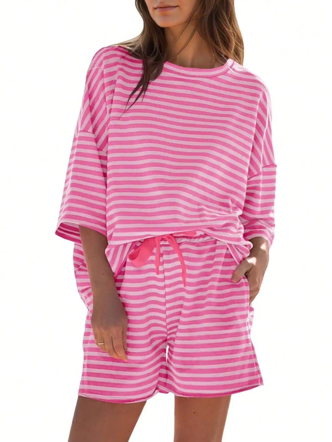 Fisoew Striped Athleisure 2 Piece Lounge Set For Women