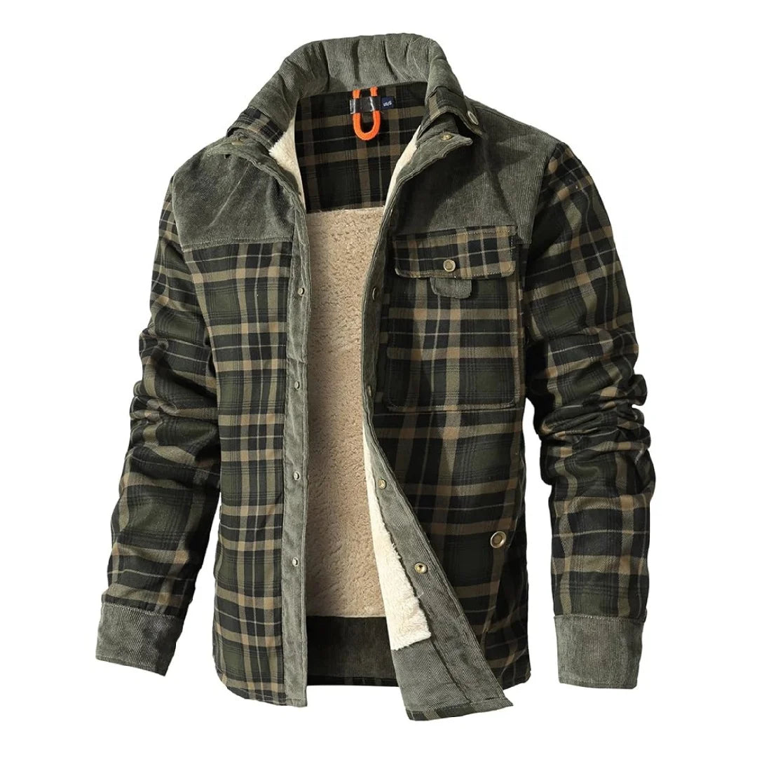 NONECN Men's Winter Windproof Bomber Jacket Plaid Sherpa Lined Coat
