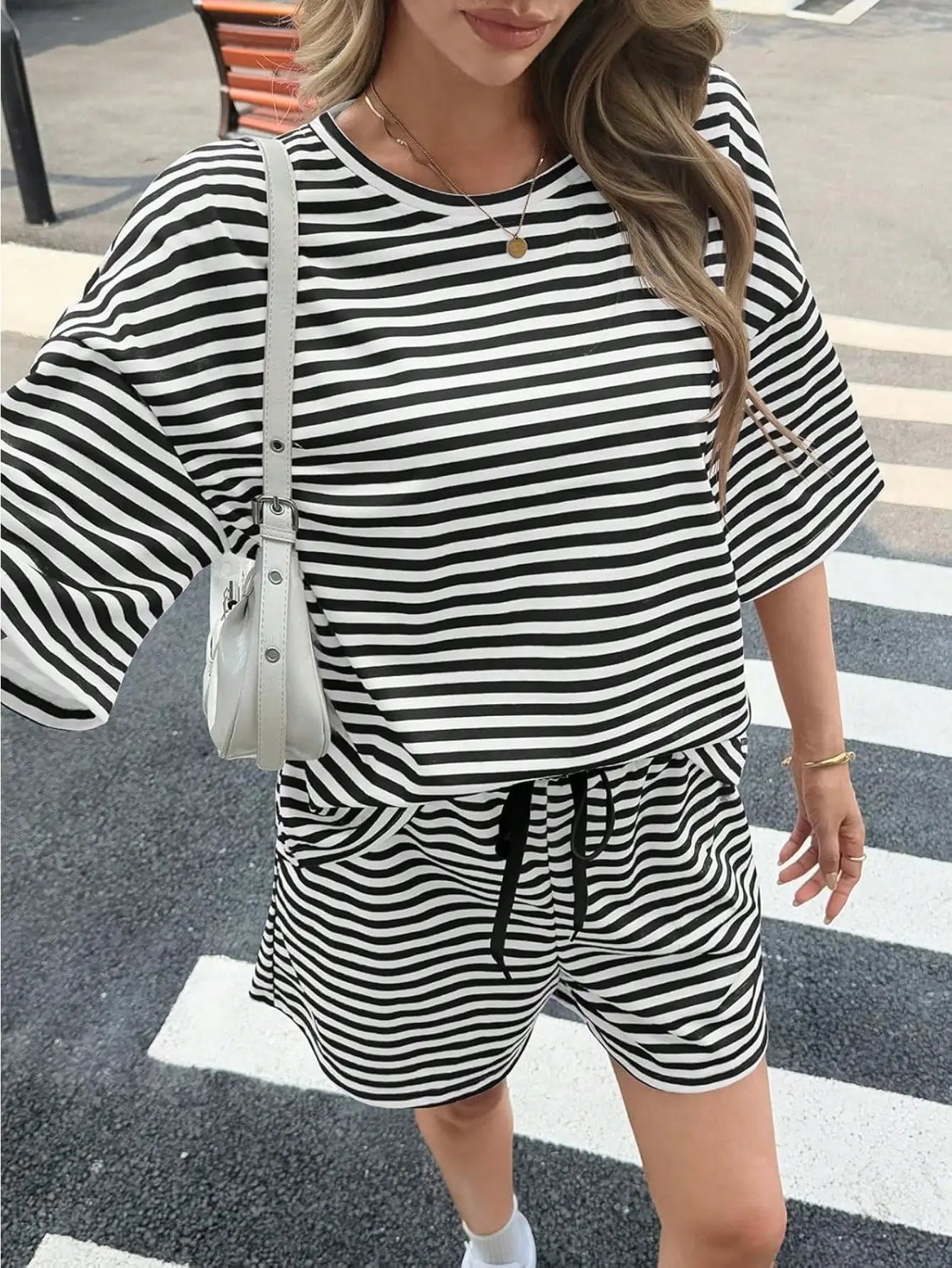 Fisoew Striped Athleisure 2 Piece Lounge Set For Women
