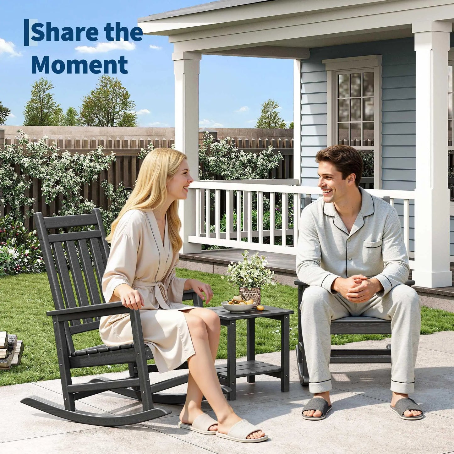 HDPE Rocking Chair Set Of 2 With Side Table Furniture