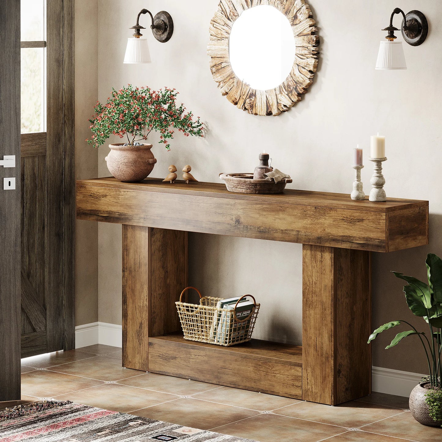 Tribesigns Farmhouse 2-Tier Entryway Console Table With U-Shaped Base
