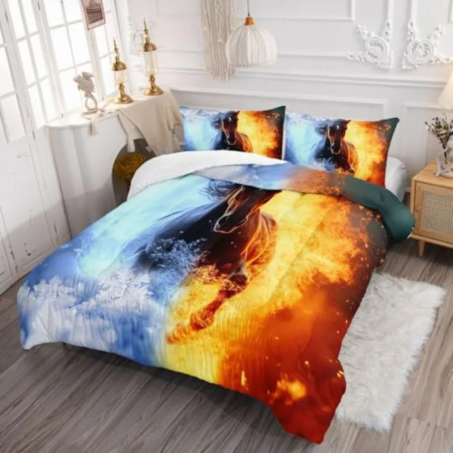 Fire Ice 3D Comforter Set Twin Bedding With Pillowcases