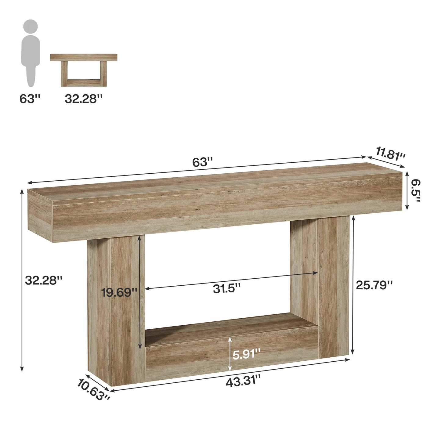 Tribesigns Farmhouse 2-Tier Entryway Console Table With U-Shaped Base