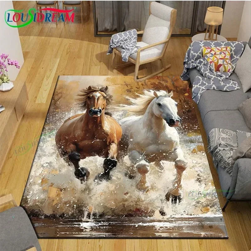 3D Horse Painting Carpet Anti Slip Living Room Rug