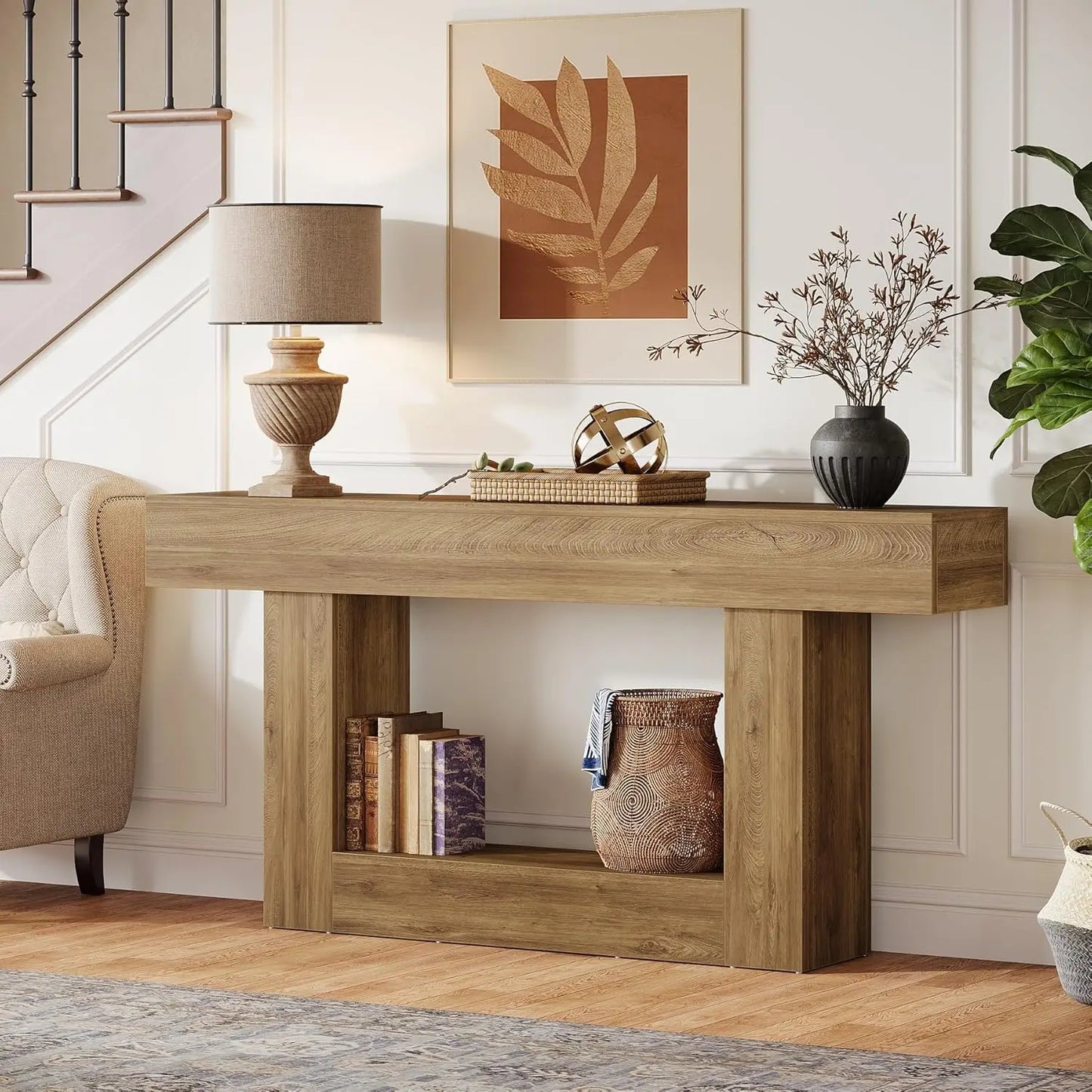 Tribesigns Farmhouse 2-Tier Entryway Console Table With U-Shaped Base