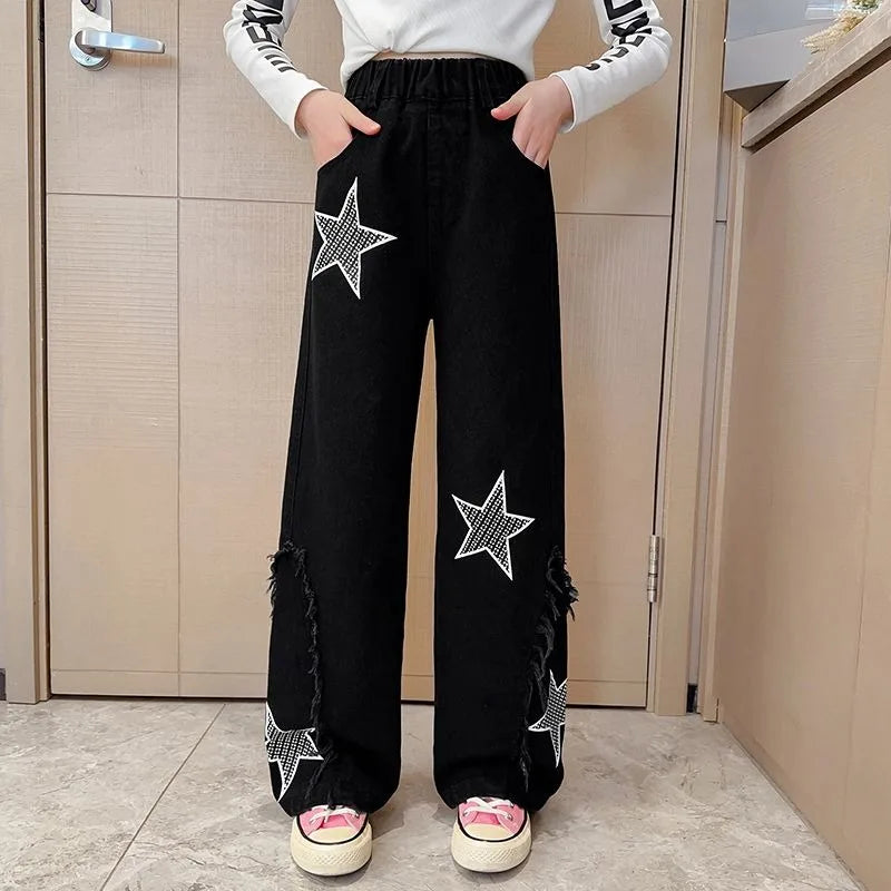 Shangkaka Girls Jeans Ankle Length Loose Fit School Wear