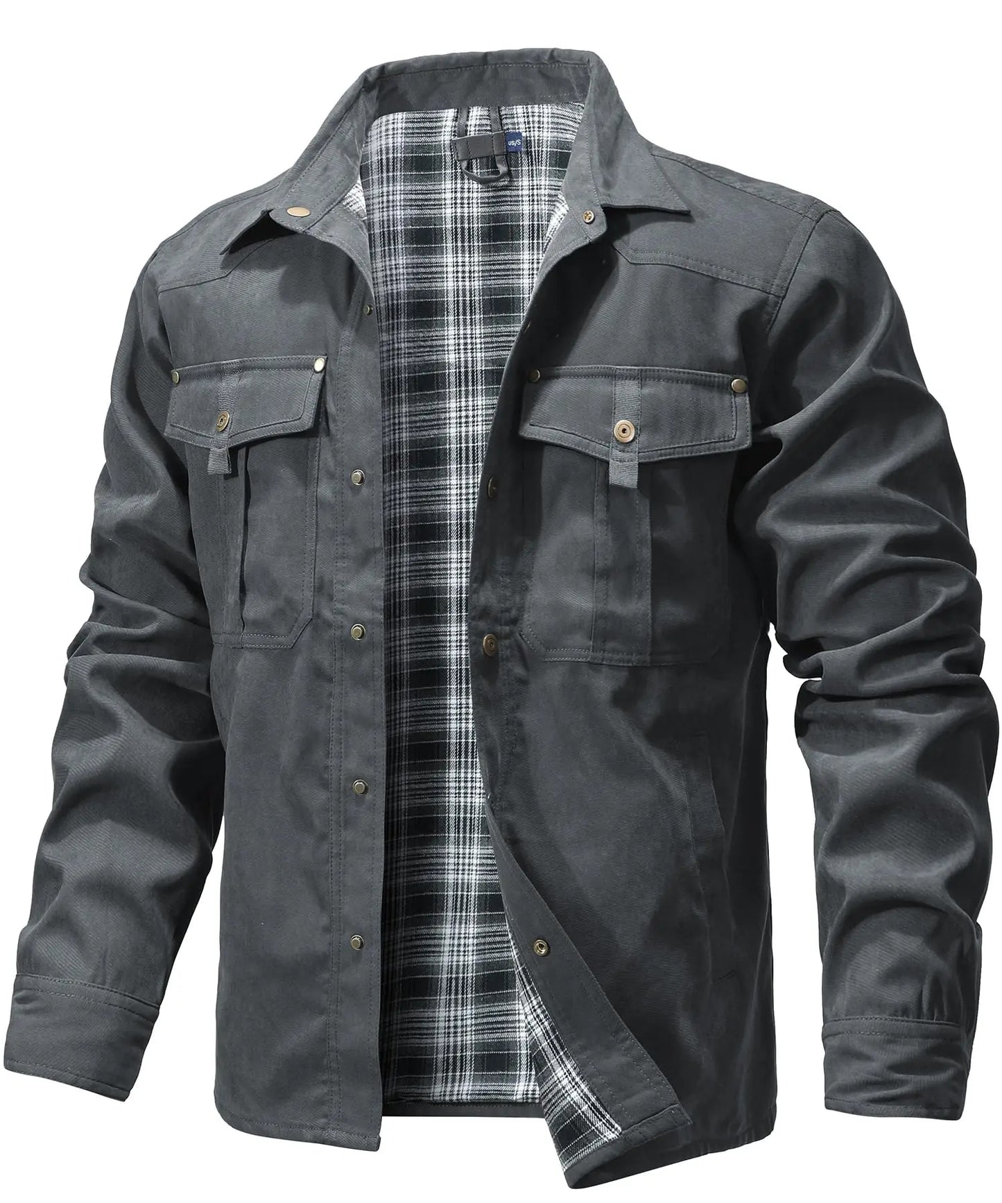 Mens Flannel Lined Shacket Jacket With Snap Buttons For Everyday