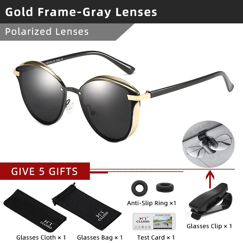 CLLOIO Polarized Sunglasses Women Cat Eye Driving Shades Luxury