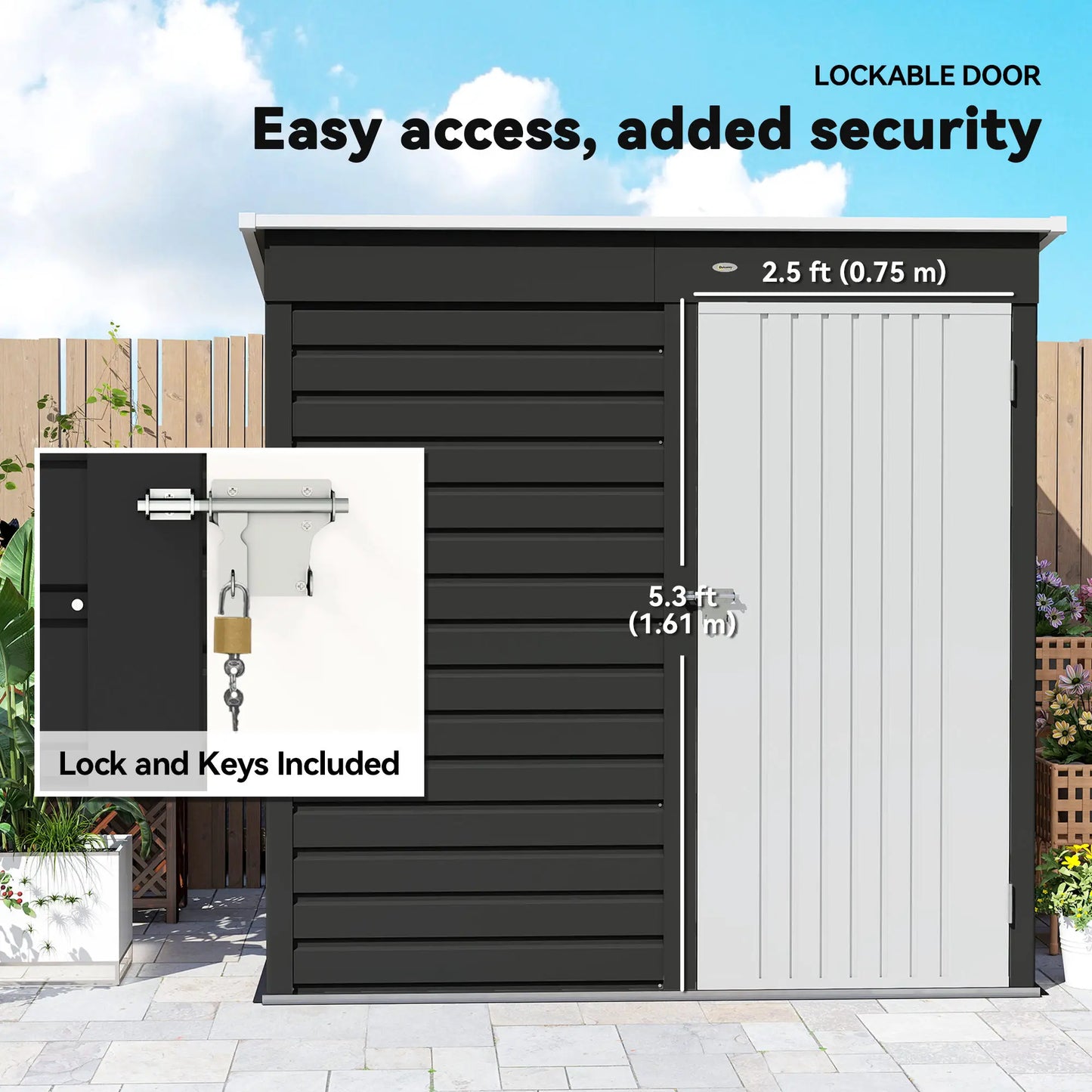 Metal Garden Tool Shed With Lockable Door For Outdoor Storage