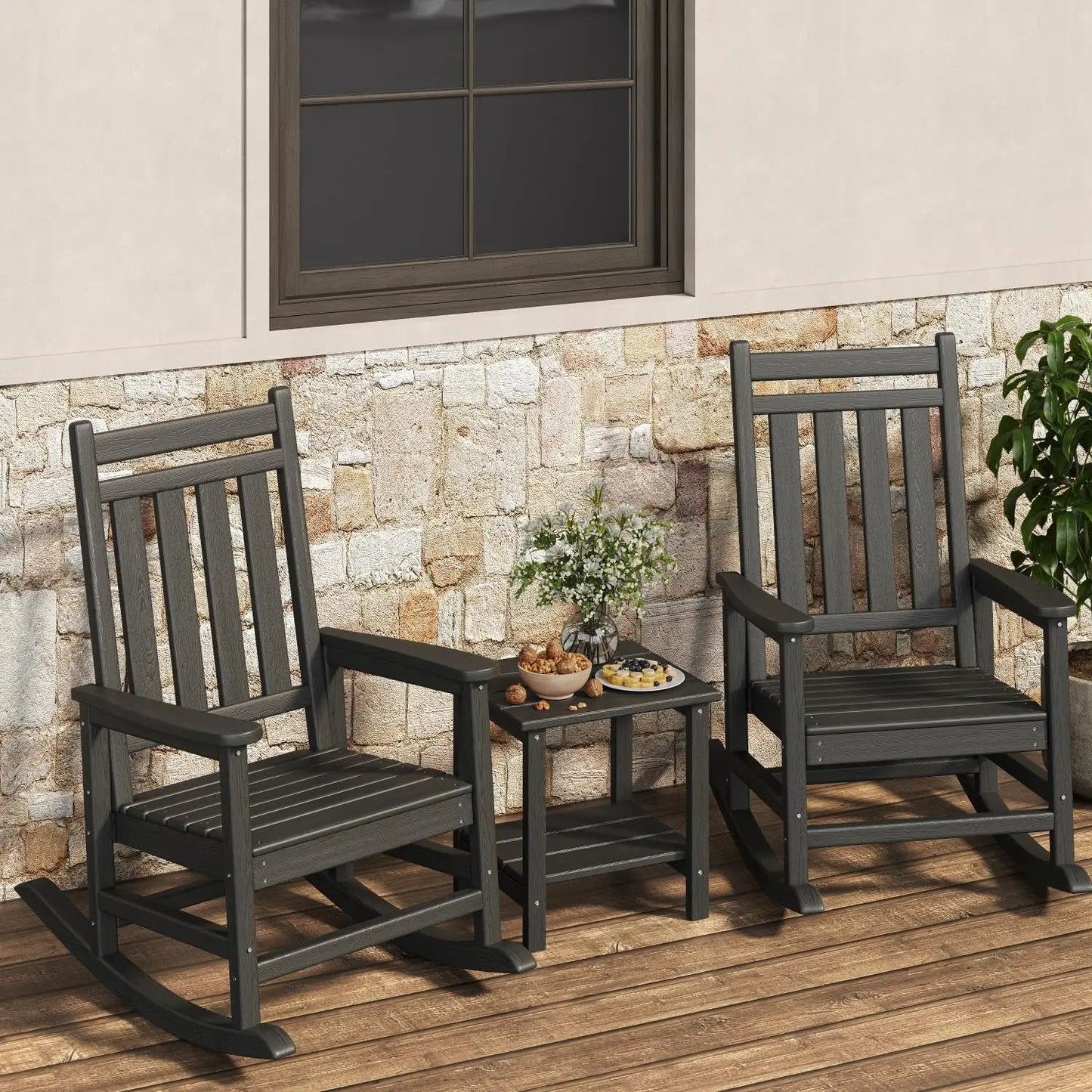 HDPE Rocking Chair Set Of 2 With Side Table Furniture