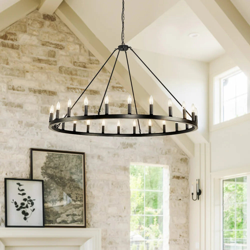 Wagon Wheel Chandelier 24 Lights Modern Rustic Farmhouse Pendant