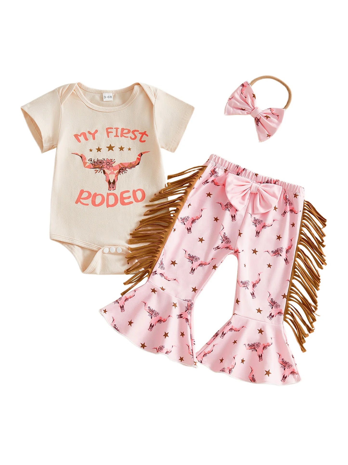 Toddler Girls Cowgirl Style Short Sleeve Romper Headband Set