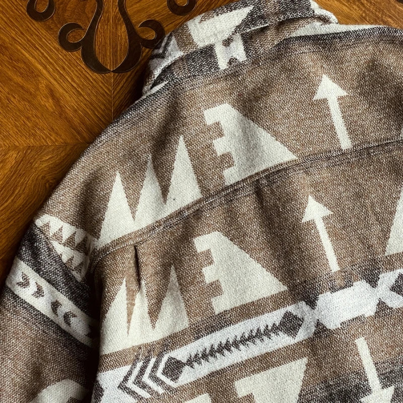 Bird Mountain Japanese Vintage Wool Shirt Ethnic Tribal Print Long Sleeve