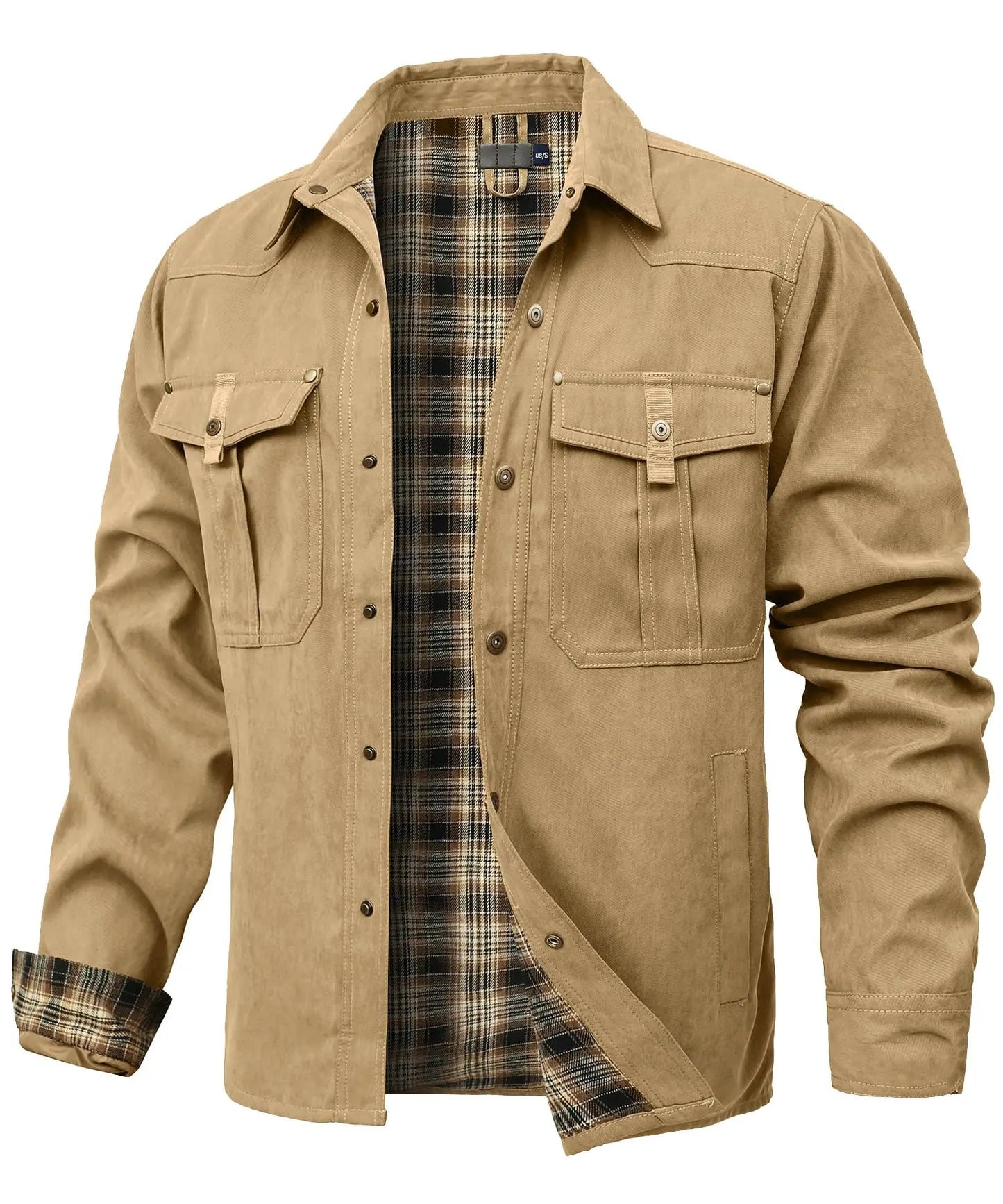 Mens Flannel Lined Shacket Jacket With Snap Buttons For Everyday