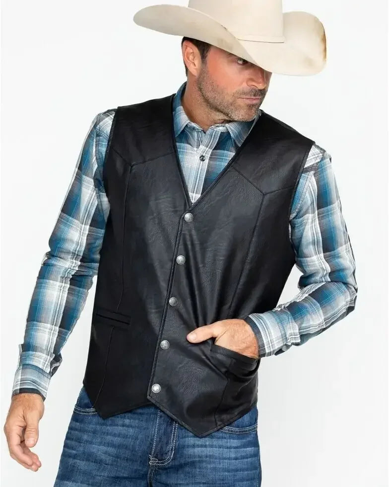 NONECN LisdinoMen Soft Leather Vest For Men Western Biker Attire